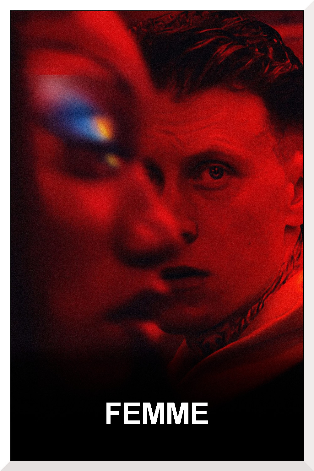 Close ups of George MacKay and Nathan Stewart-Jarrett in profile, shot in red light for a noir look