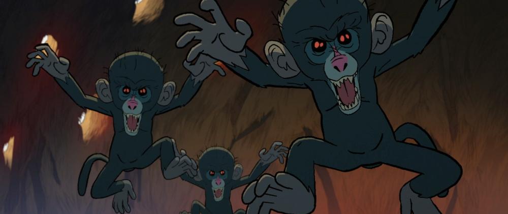 A trio of cute, baby monster-monkeys launch themselves at the screen in an attack.