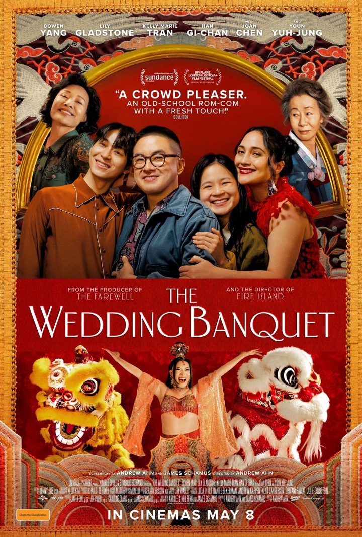 Han Gi-Chan, Lily Gladstone, Kelly Marie Tran, and Bowen Yang in The Wedding Banquet